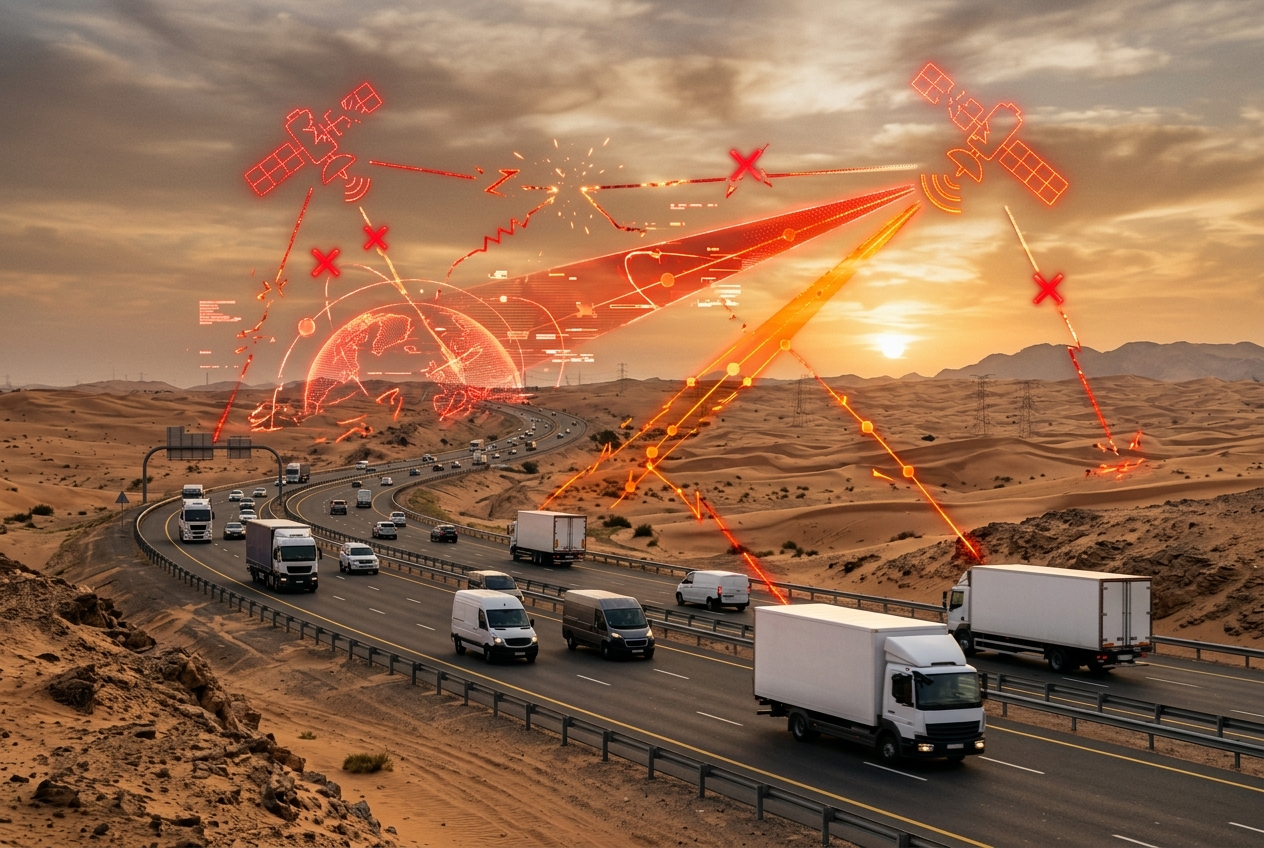 تشويش إشارات GPS: كيف تحمي أسطولك في 2026 1 تشويش إشارات GPS يهدد أسطول الشاحنات في السعودية